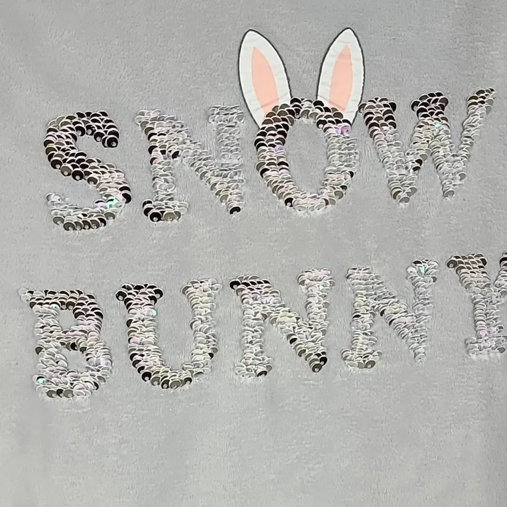 Justice Girls 6/7 Snow Bunny Flip Sequins Plush Fleece Hoodie Velour Sweatshirt